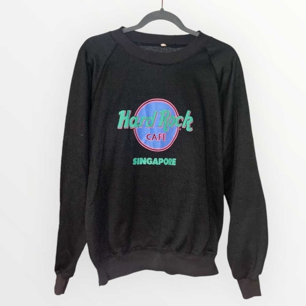 Vintage 80s Hard Rock Cafe Singapore Colorful Neon Logo Crewneck Sweatshirt Med